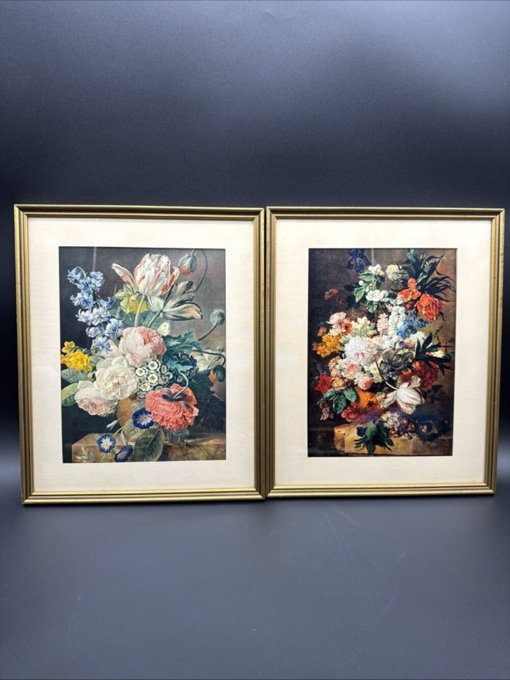 Vintage Botanical Floral Butterfly Still Life Art Print Set Gold Frame 11.5x14”